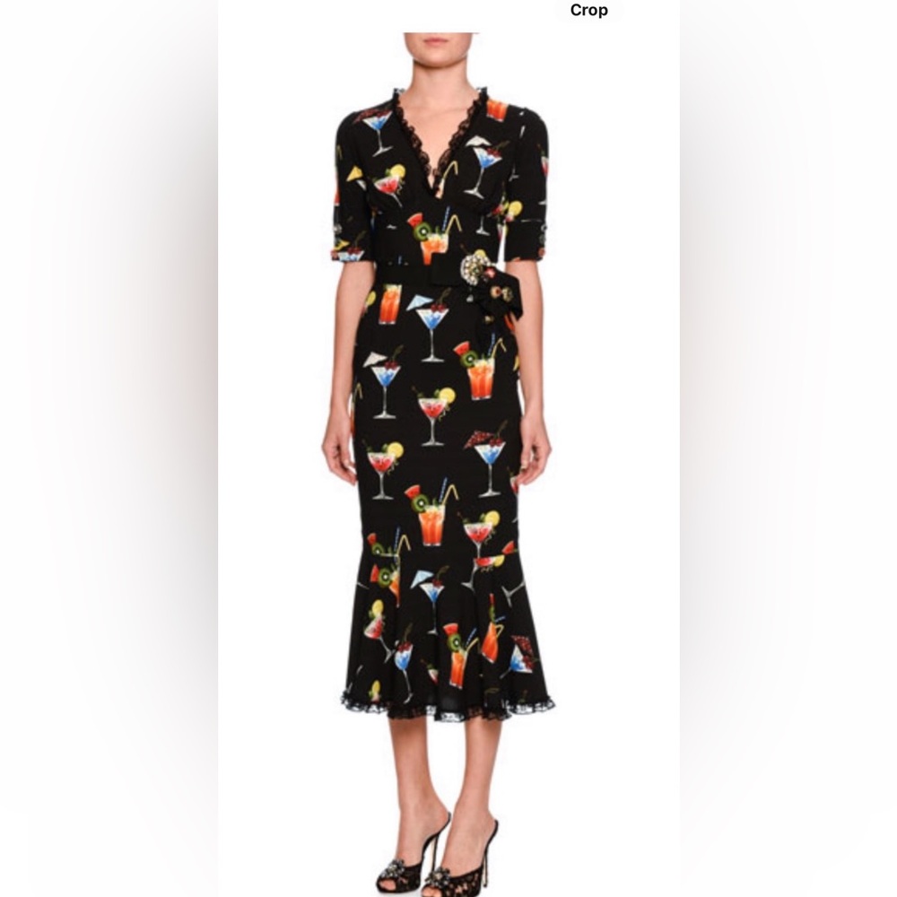 Dolce & Gabbana Black Fruit & Cocktail Print Dress, NWT